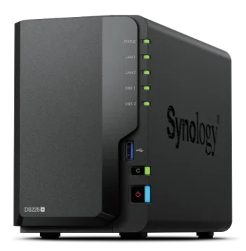 Synology DS225+ front and back Built-in 2.5GbE • Intel Celeron J4125 • DSM ecosystem